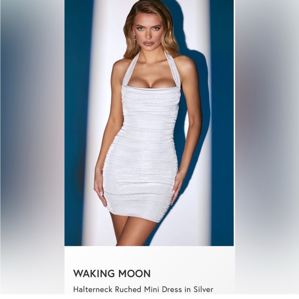 Oh Polly Silver Halterneck Bodycon Dress